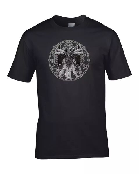 

vitruvian cthulhu- ancient lovecraft mythos de vinci symbol - men's t-shirt, White;black