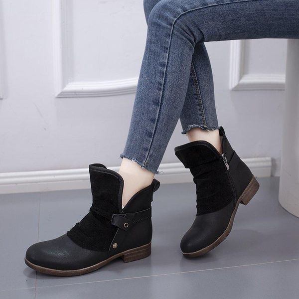

boots women's autumn and winter 2021 large size square heel 40-43 casual low women womens shoes, Black