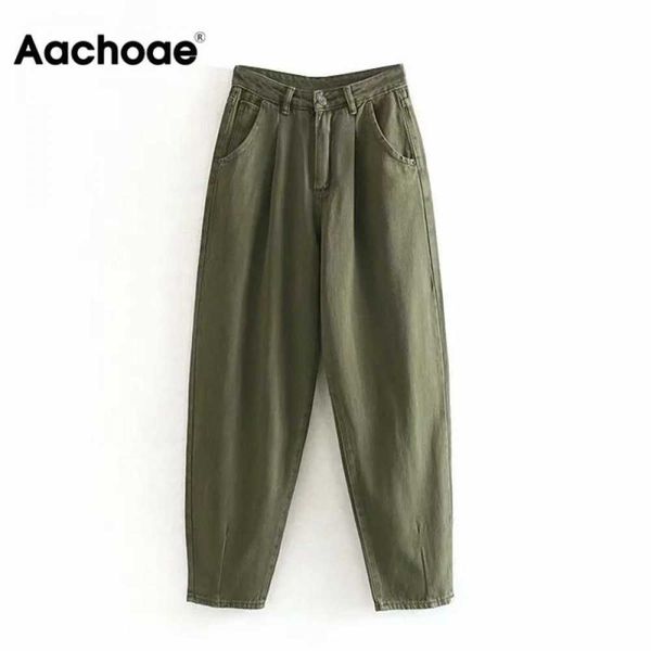 

aachoae women streetwear pleated mom jeans high waist loose slouchy jeans pockets boyfriend pants casual ladies denim trousers 210616, Blue