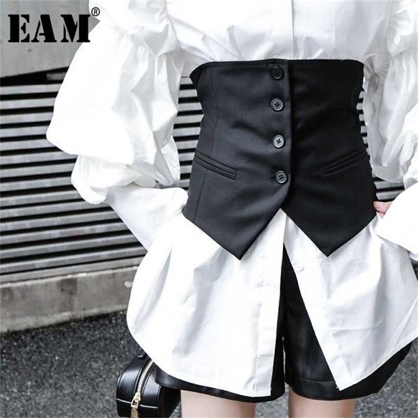 

[eam] women black button split joint asymmetrical loose fit vest sleeveless fashion spring autumn 2022 1k371 220117, Black;white