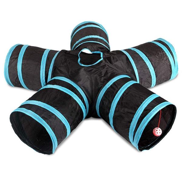 

cat tunnel, 5-way foldable pet toy tunnel - , and dog game pipe black blue toys