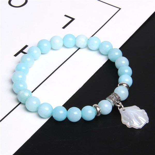 

beaded, strands women pearl flower beads charm bracelet natural stone blue jades healing yoga energy for female jewelry gifts, Black