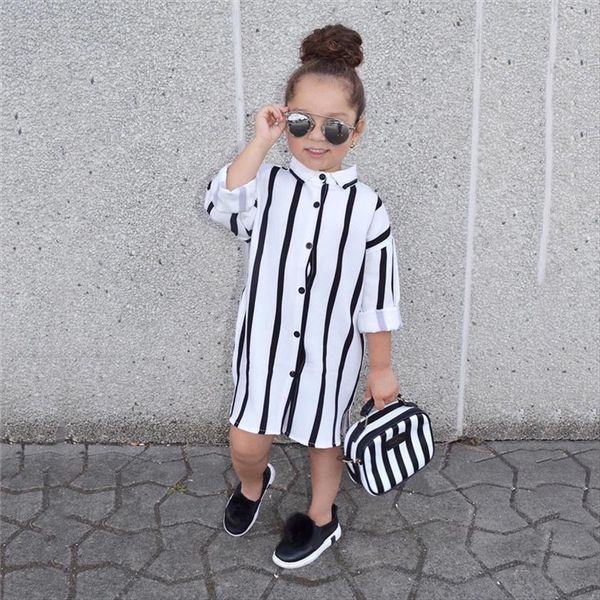 

high street 1 6year baby girls striped shirt dresses long sleeve straight loose knee dress toddlers child kids vestidos clothes, White