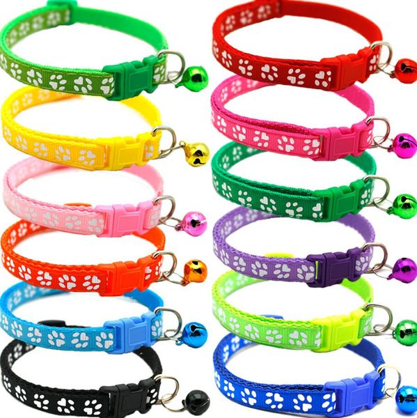 Articoli per animali colorati Collari per gatti Collana Stampa zampa di gatto Collare regolabile Campana Posizionamento Impronta Accessori per collare per animali domestici