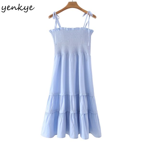 

blue striped sling dress sweet women sleeveless knee length elegant summer vestido 210514, Black;gray