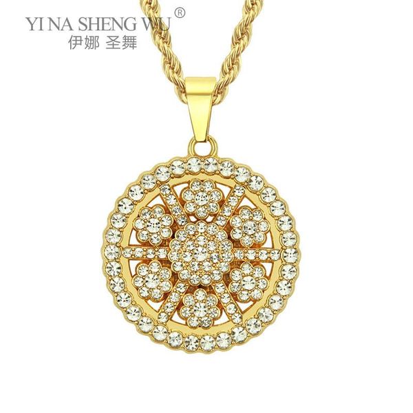 

chokers hip hop fashion sun flower pendant necklace golden color chains choker men rhinestone bijoux femme jewelry accessories, Golden;silver
