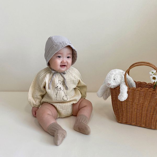 

toddler infant baby boy girl cute cotton long sleeve bodysuit summer new infant loose cartoon rabbit print pattern bodysuits 210413, White