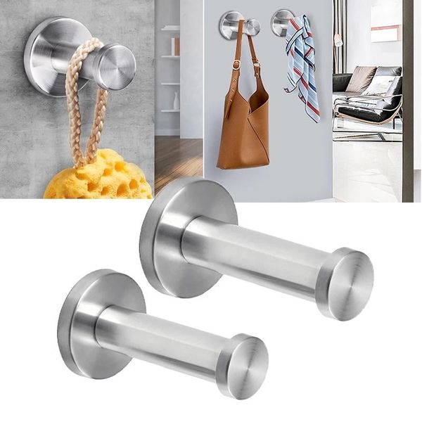 Ganci Rails 2pcs Stile cilindrico Gancio in acciaio inossidabile Forte cappotto in viscosa Appendiabiti da bagno Appendiabiti da cucina senza perforazione