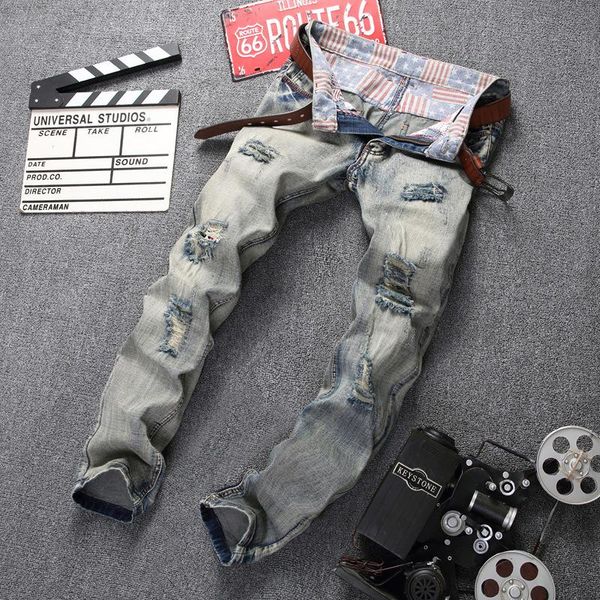

men's jeans men ripped casual straight male denim pants big size 28-42 retro slim gray man trousers, Blue