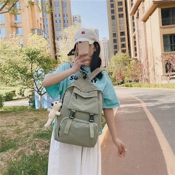 

school bags large capacity women's backpack 2021 korean leisure student bag nylon fabric travel