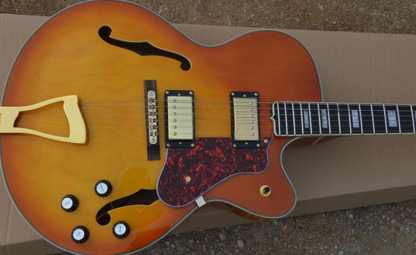 

jazz electric guitar semi-hollow body,maple back flame maple gold hardware
