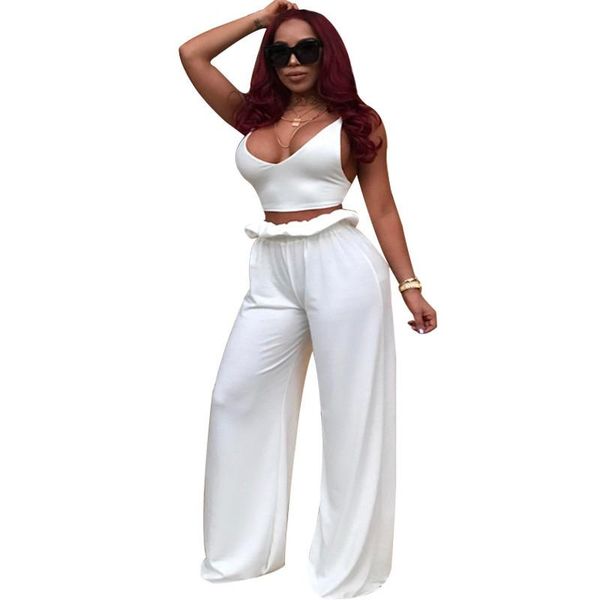 

women's suits & blazers women 2 piece set back lace-up spaghetti strap vest + loose wide leg long pants nightclub casual outfit, White;black