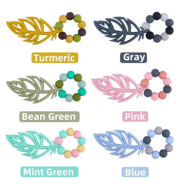 

diy feather leaves baby pacifiers silicone teething beads teether newborn teeth practice toys infant feeding b7317