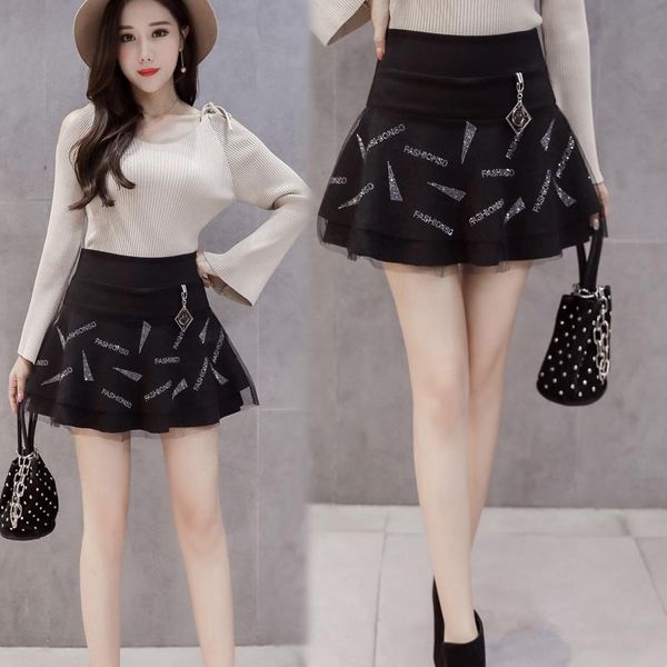 

skirts 2021 fall/winter cake skirt anti-glare short high waist slimming all-match a-line, Black