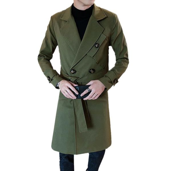 

men's trench coats green double-breasted long jacket size s-3xl fashion business casual men coat, red black khaki, Tan;black