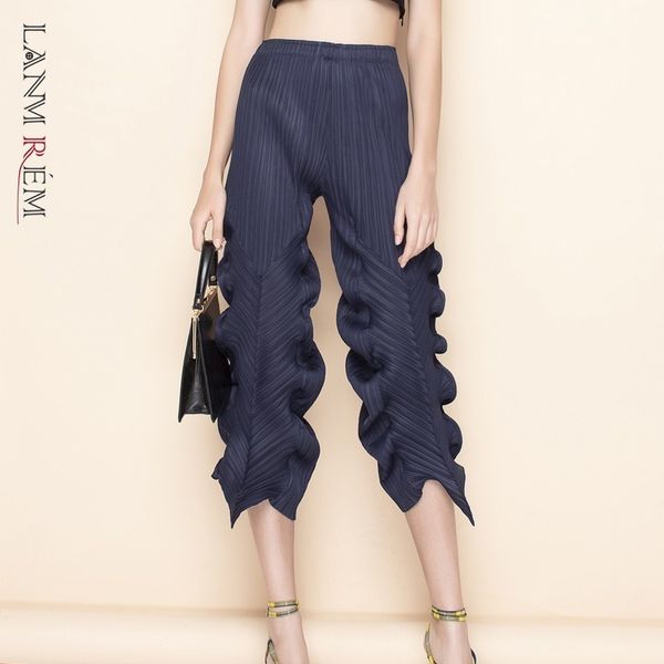 

summer pants irregular solid color loose pleated ladies fold slim ankle-length trousers tc060 210507, Black;white