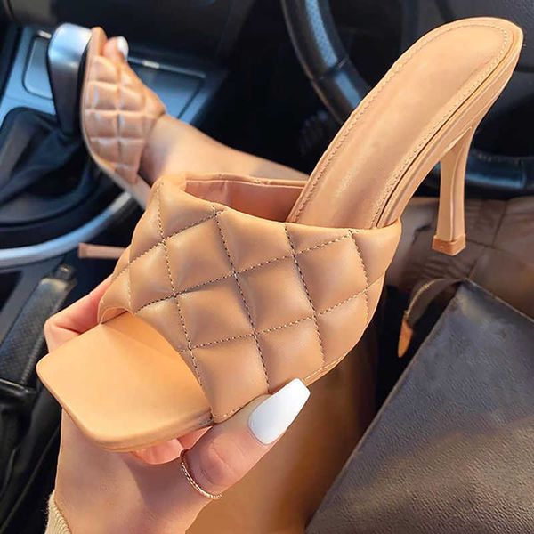 

slippers high heels sandals women summer shoes pu leather sandal ladies plaid brand female slides meg7, Black