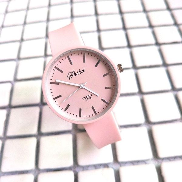 

wristwatches women candy color quartz wrist watch lady silicone band simple style xrq88, Slivery;brown