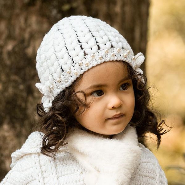 

kids knitting hats hand hook flower children's hat autumn and winter korean ear protection warm wool knitted woolen cap caps &, Yellow