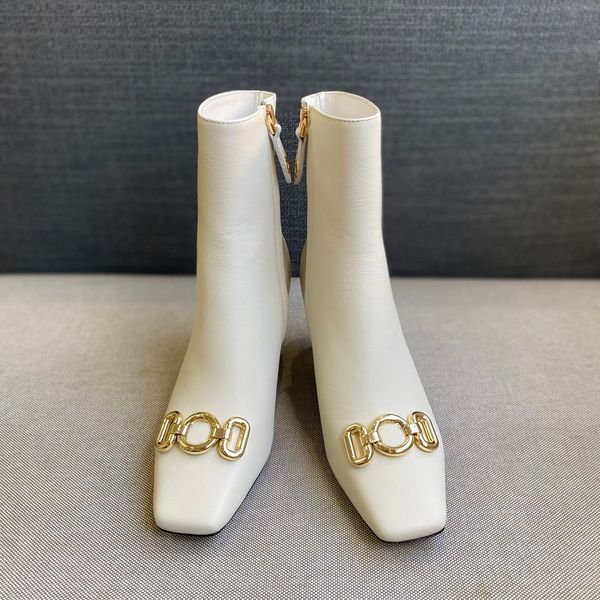 

italian brand women's shoes designer square toe fashion metal buckle luxury leather high heel women's boots, Red;white