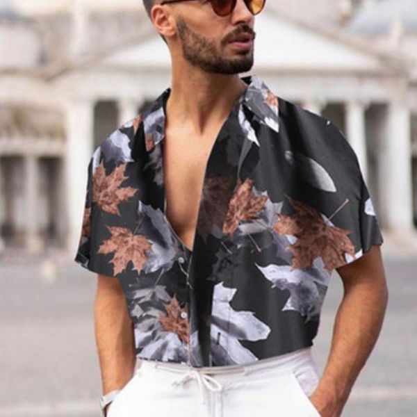 

men's casual shirts men summer short sleeve lapel button shirt loose hawaiian beach camisar street wear, White;black