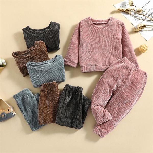 

clothing sets infant kids baby girls boys chenille fabric clothes set long sleeve hoodie pants solid 2pcs spring autumn outfits 2021, White