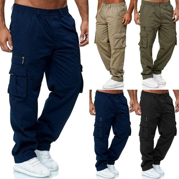 

men's pants casual cargo stretchy summer combat lightweight work multi-pocket hip hop harem slim fit trousers, Black