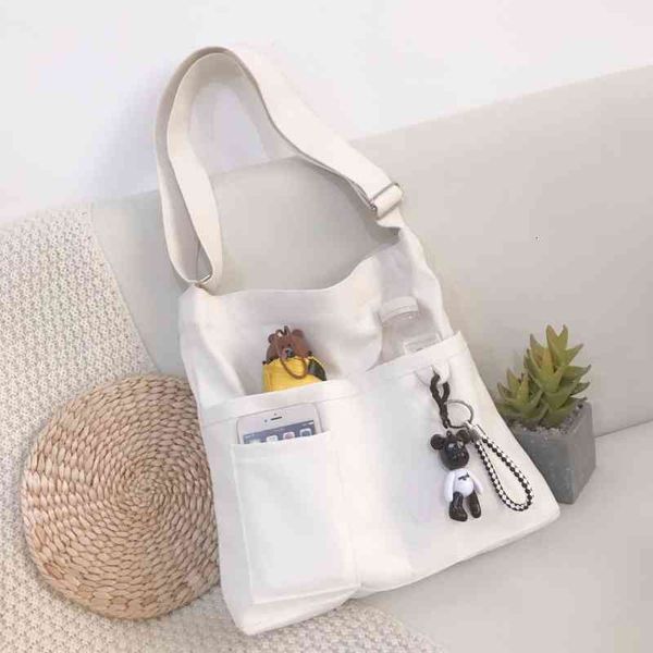 

Messenger Style Women's Canvas Literature Art Solid Color Single Shoulder College and Middle School Tutorial Class Bag