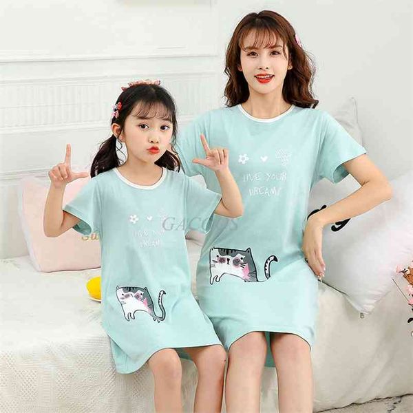 Meninas de verão pijamas de nightgown crianças de mangas curtas camisola bonito 100% algodão criança bebê dormir vestido tamanho 8 10 12 14 anos 210915