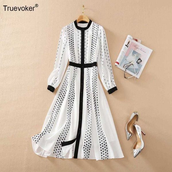 

truevoker spring runway high street dresses lady full sleeve colour block geometry print chiffon vocation vestidos 210602, Black;gray