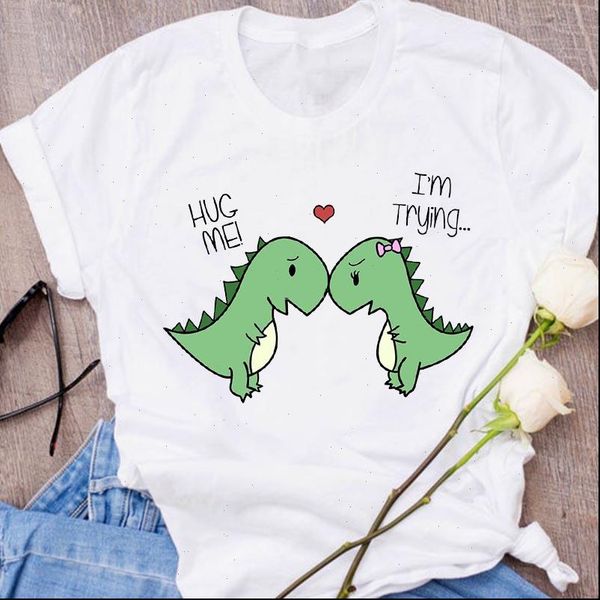 

graphic cartoon dinosaur fashion love womens t shirts cute print clothing clothes tees female shirt, White