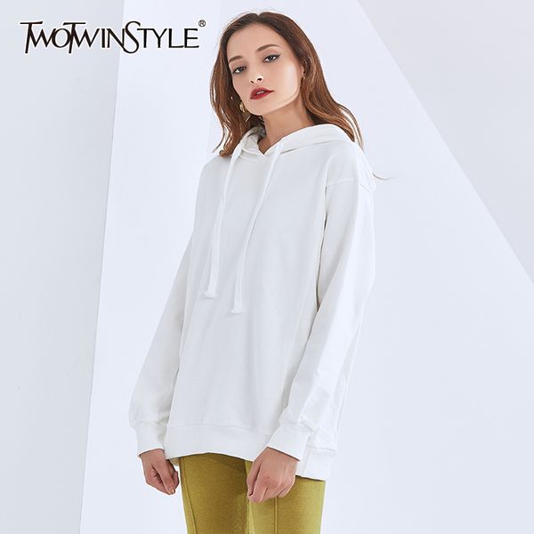 

oversized sweatshirt for women hooded collar long sleeve lace up korean white sweatshirts female clothing 210524, Black