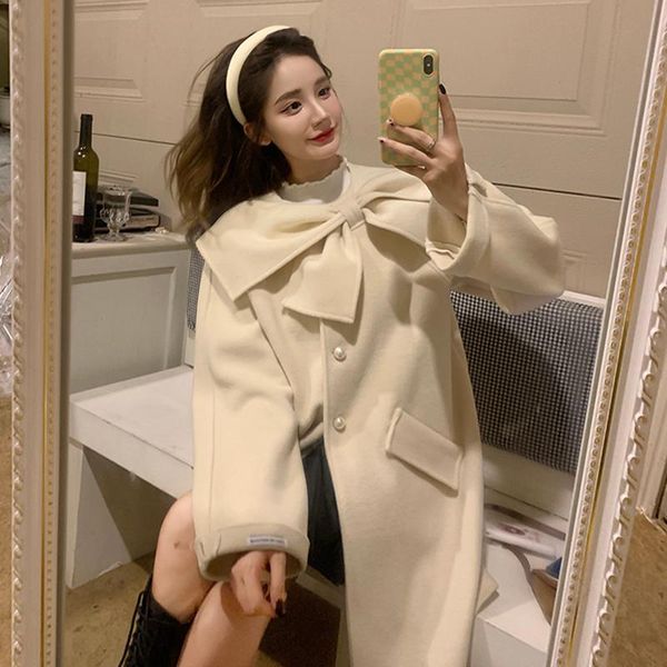 

women's wool & blends long office lady fashion women warm winter woolen blend coat female loose work wear overcoat z96, Black