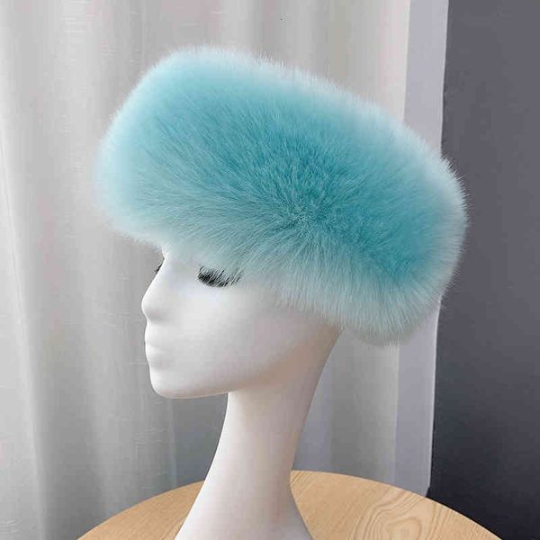 

winter hat for women men faux fox fur cap elastic ear warmer hollow cap fluffy thicken headband bomber snow beanie, Blue;gray