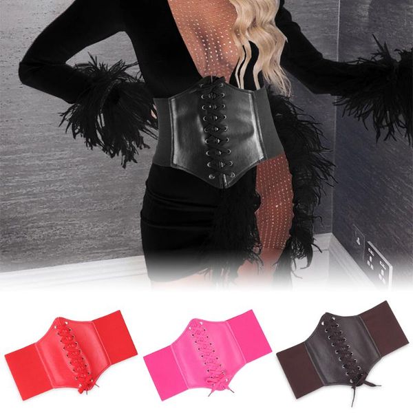 

belts women charm pu leather wide corset waistband lace up band elastic stretch cinch waist belt, Black;brown
