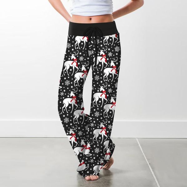 

women's pants & capris women christmas printed casual wide leg trousers vintage plus size cotton oversized, Black;white