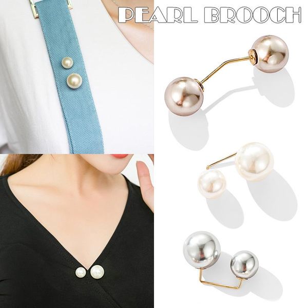

pins, brooches 3pcs alloy brooch double imitation pearls pin set women sweater cardigan suit decor endq, Gray