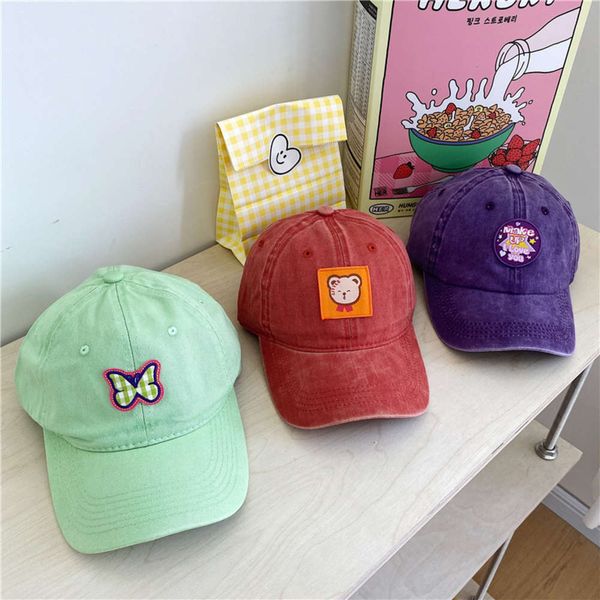 

korean mint green butterfly embroidered hat cap cartoon versatile baseball sun shading adjustable, Blue;gray