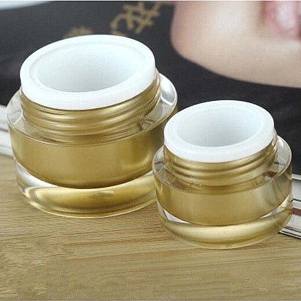 

5pcs/lot 5g 10 grams golden acrylic straight circle cream bottle jar high-end cosmetics bottles jars cosmetic packaging storage &
