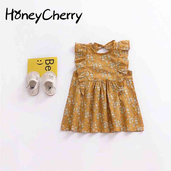 

summer children's wear european and american retro girls' floral sleeve dress kids dresses for girls 210702, Red;yellow