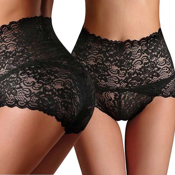 

lace panties women high waisted briefs low waist lingerie seamless underpants underwear plus size knickers, Black;pink