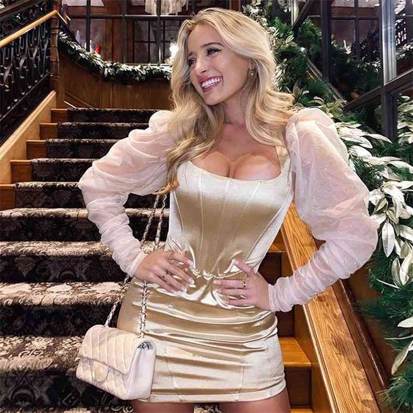 

summer women white fashion long puff sleeve club mini dress lace celebrity evening runway party lady dresses 210507, Black;gray