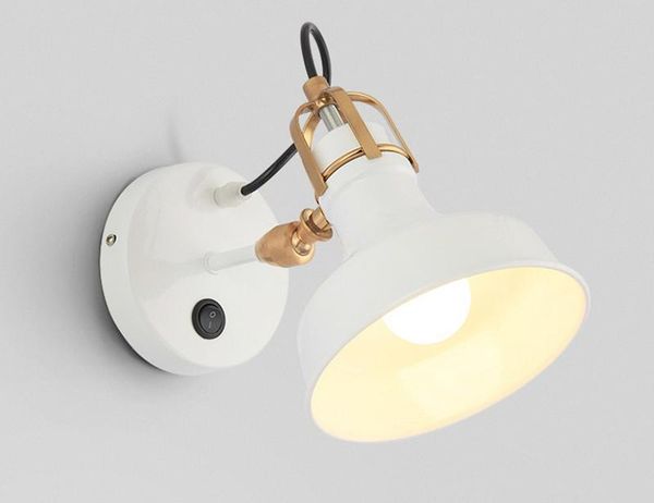 

wall lamp american country style loft industrial wind light simple rocker arm white retro living room bedroom bedside ligh
