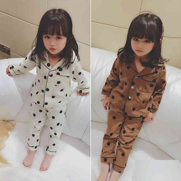 

spring and autumn childrens clothes pure cotton dots girls home babys pajamas, White