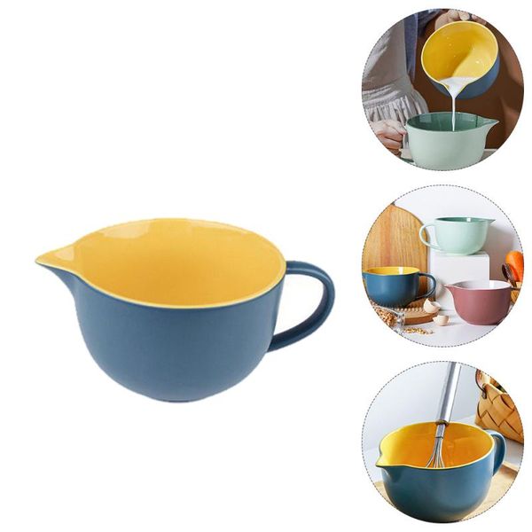 

bowls 1pc ceramic bowl practical egg mixing serving (yellow blue)