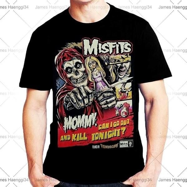 

men's t-shirts fashion casual short sleeve cotton t shirts misfits fiendiscope kill t-shirt, White;black
