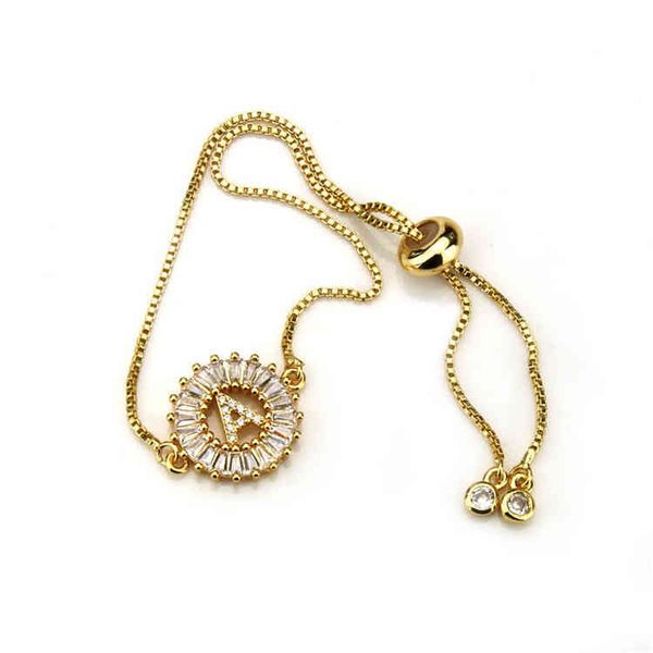 

wholesale 18k gold plated adjustable chain charm 26 initial letter design bracelets woman, Golden;silver