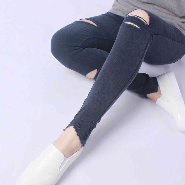 

yesello plus size -5xl summer hole ripped women jeggings cool denim high waist skinny jeans pants pencil trousers black, Blue