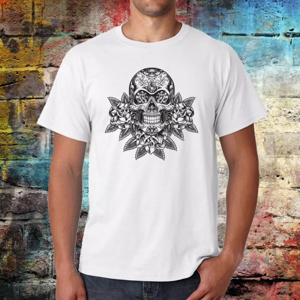 

candy skull t-shirt, graphic tee, tattoo t-shirt, White;black