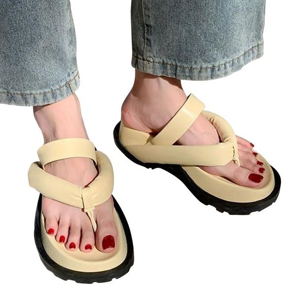 

slippers 2021 clip toe thick platform women casual strap summer beach flip flops woman non slip outdoor rome sandals, Black